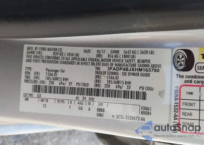 3FADP4BJXHM165790: 42727844