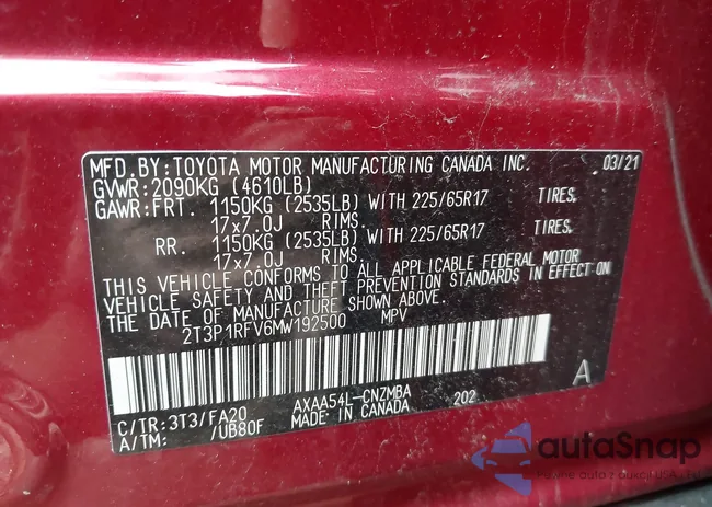 2T3P1RFV6MW192500: 42727913