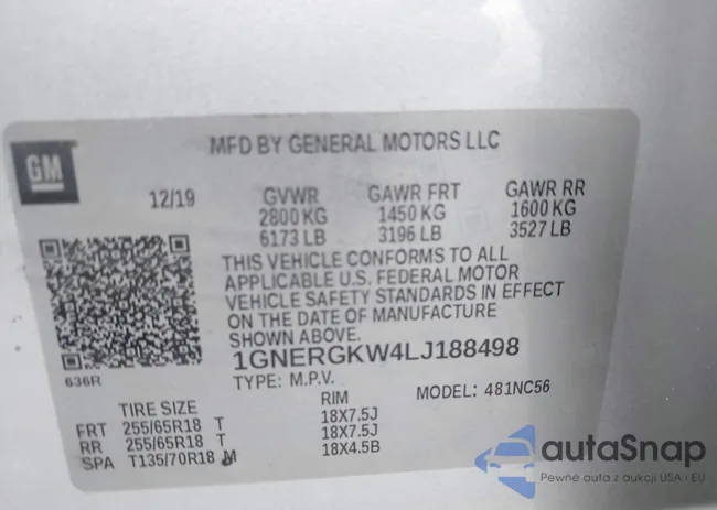 1GNERGKW4LJ188498: 42729343