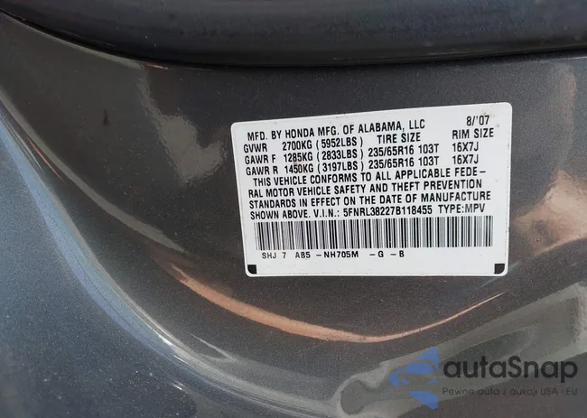 5FNRL38227B118455: 42728784