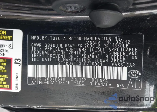 2T1BU4EE3CC790901: 42728906