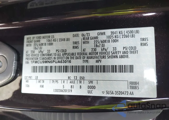 1FMCU9MN6PUA63016: 42730218