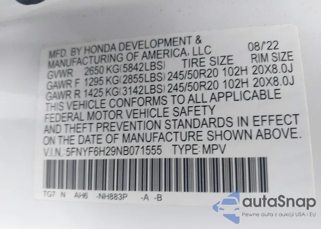 5FNYF6H29NB071555: 42730253