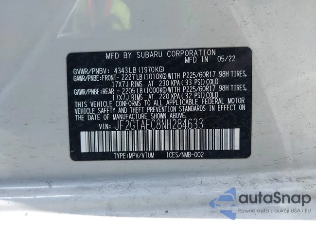 JF2GTAEC8NH284633: 42730259