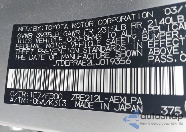 JTDEPRAE2LJ019356: 42730480