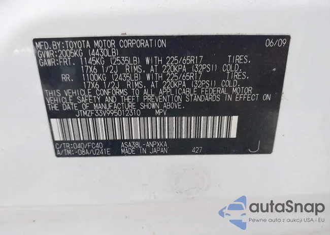 JTMZF33V995012310: 42730500