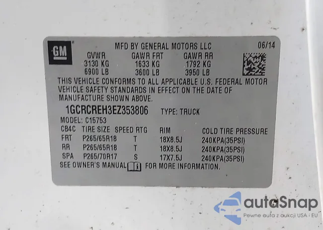 1GCRCREH3EZ353806: 42729808