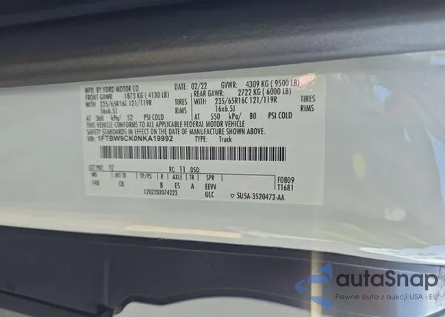 1FTBW9CK0NKA19992: 42730124