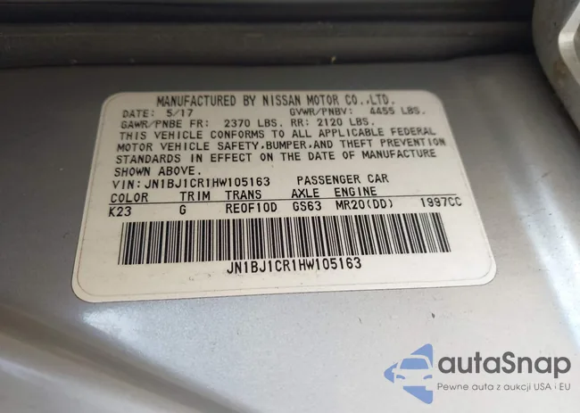 JN1BJ1CR1HW105163: 42730135