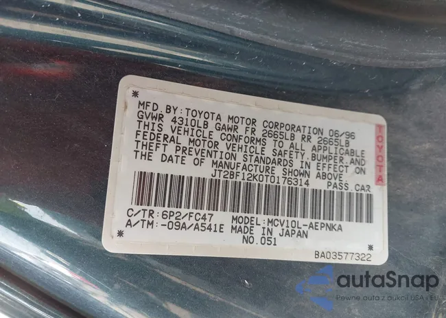 JT2BF12K0T0176314: 42730853