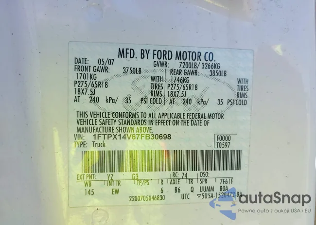 1FTPX14V67FB30698: 42730897