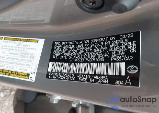 JTHX3JBH7N2051035: 42731799