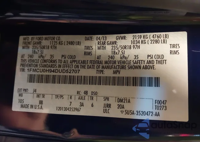 1FMCU0H94DUD52707: 42731848