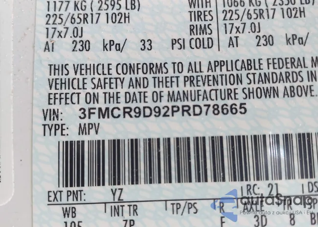 3FMCR9D92PRD78665: 42732125