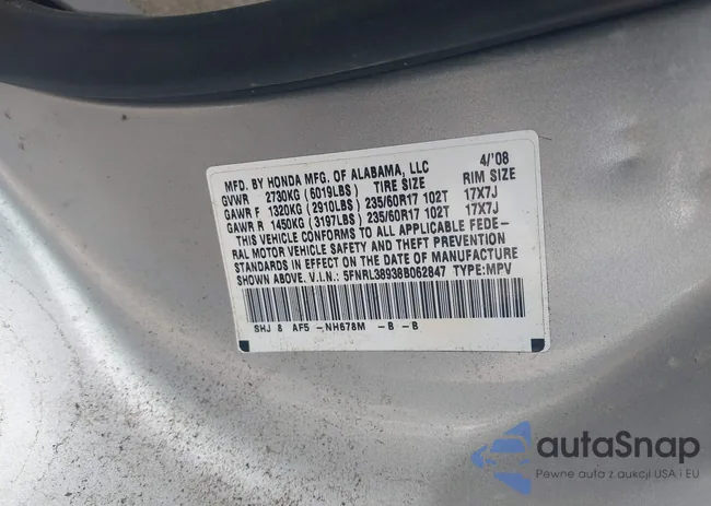 5FNRL38938B062847: 42733513