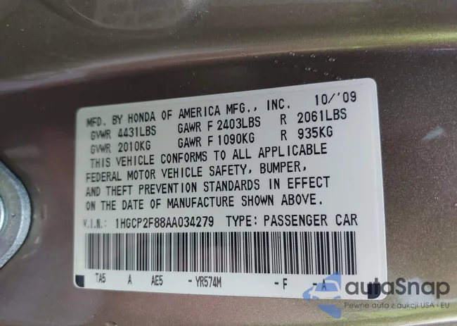 1HGCP2F88AA034279: 42733564