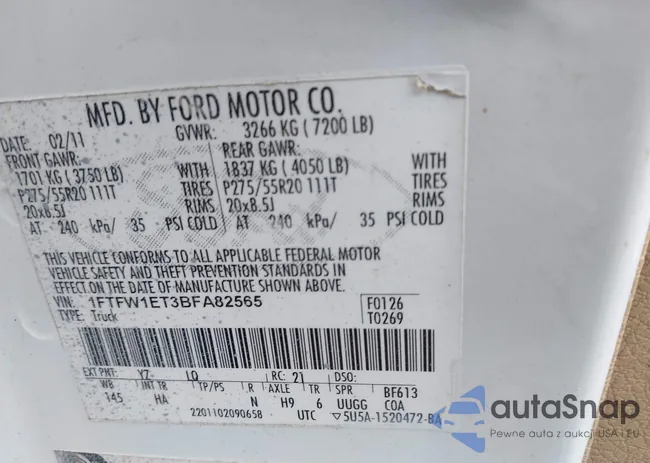 1FTFW1ET3BFA82565: 42732777