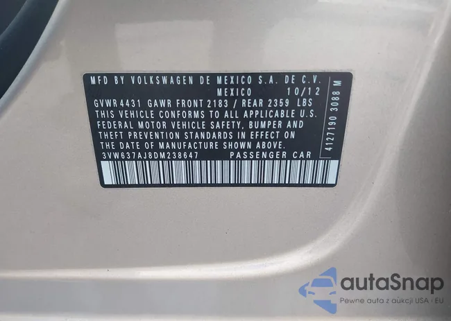 3VW637AJ8DM238647: 42733019