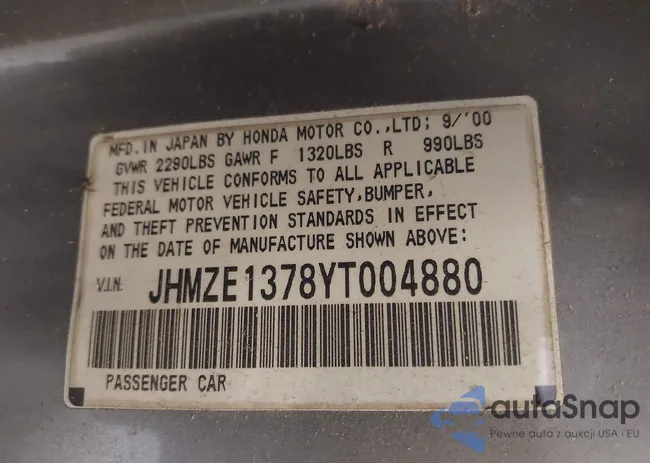 JHMZE1378YT004880: 42733031