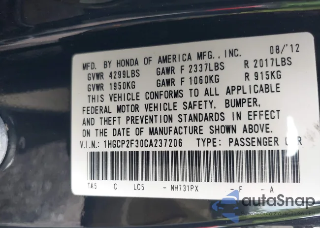 1HGCP2F30CA237206: 42733040