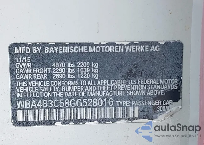 WBA4B3C58GG528016: 42734210