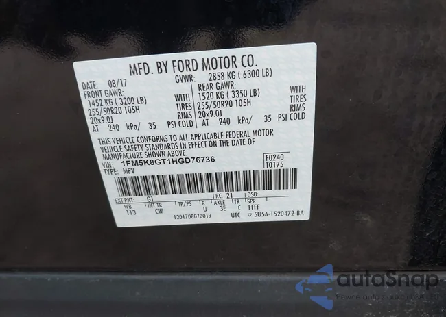 1FM5K8GT1HGD76736: 42734457