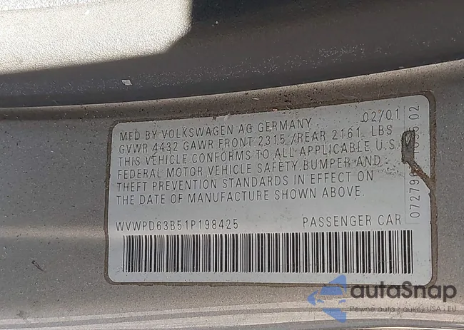WVWPD63B51P198425: 42734511