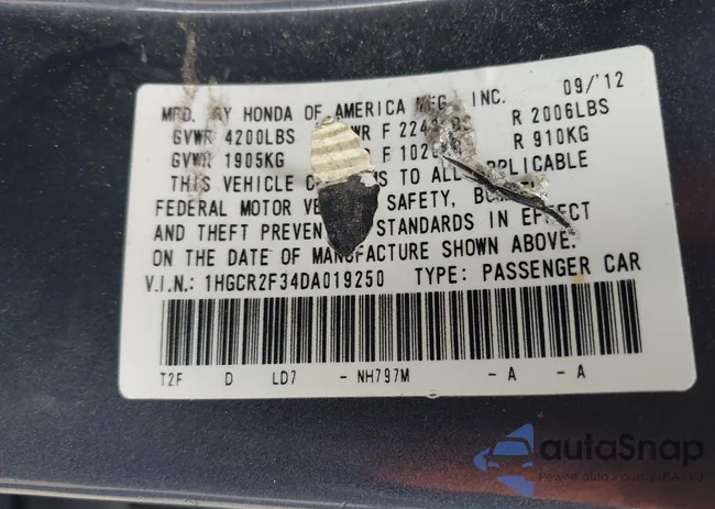 1HGCR2F34DA019250: 42733982