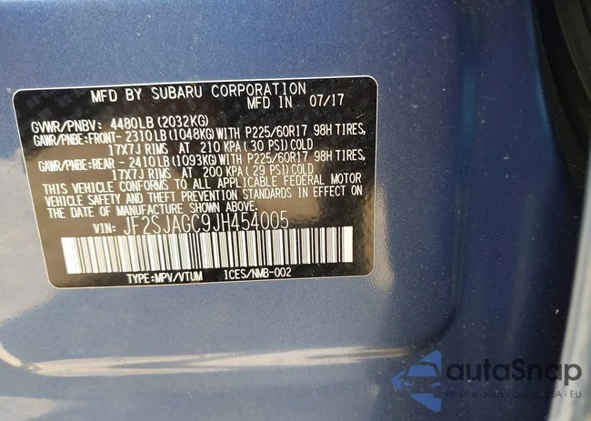 JF2SJAGC9JH454005: 42734025