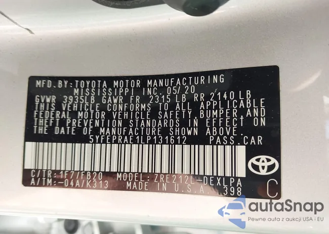 5YFEPRAE1LP131612: 42735330