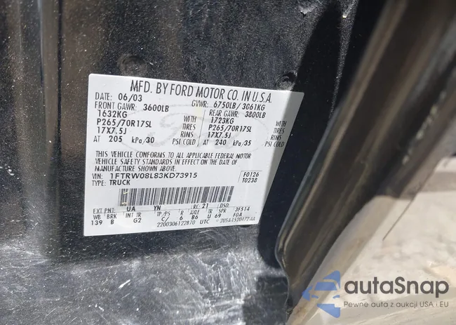 1FTRW08L83KD73915: 42736186