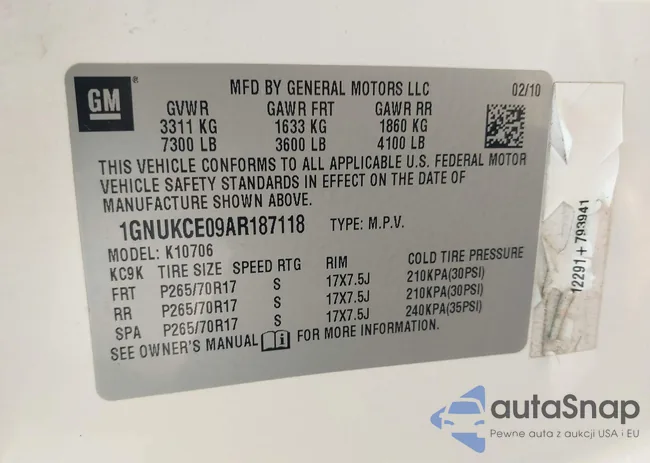 1GNUKCE09AR187118: 42736262