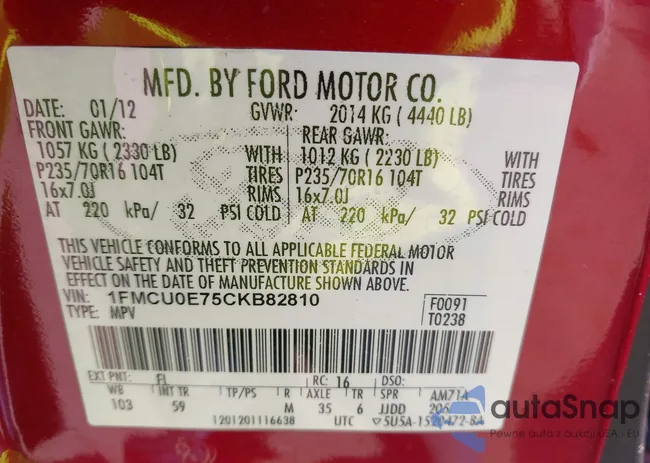 1FMCU0E75CKB82810: 42736345