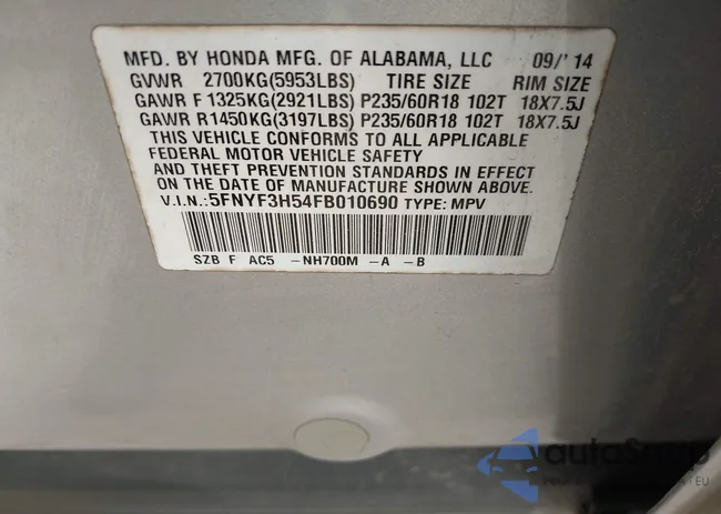 5FNYF3H54FB010690: 42736548