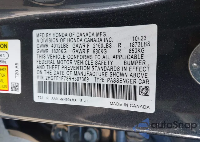 2HGFE1F73RH307369: 42736567