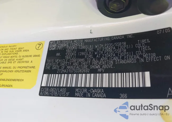 2T2HA31U75C082692: 42736685