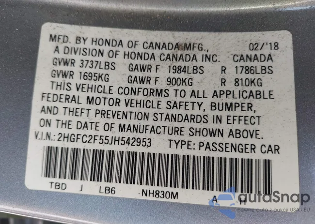 2HGFC2F55JH542953: 42736870