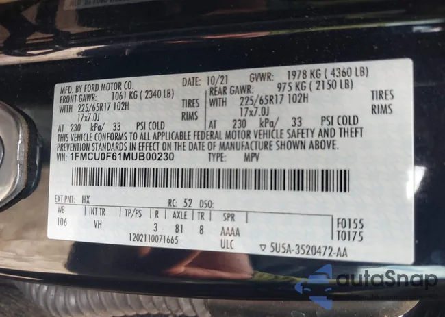 1FMCU0F61MUB00230: 42738157