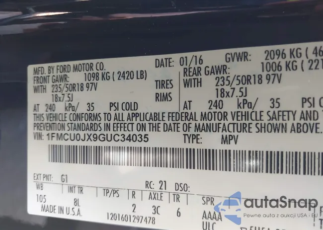 1FMCU0JX9GUC34035: 42738507