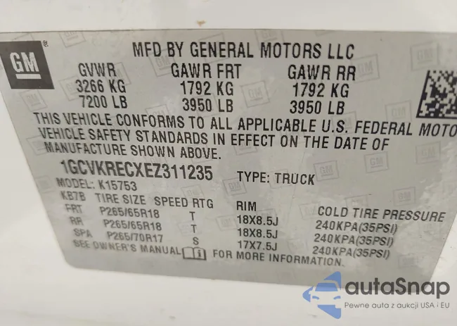 1GCVKRECXEZ311235: 42738643