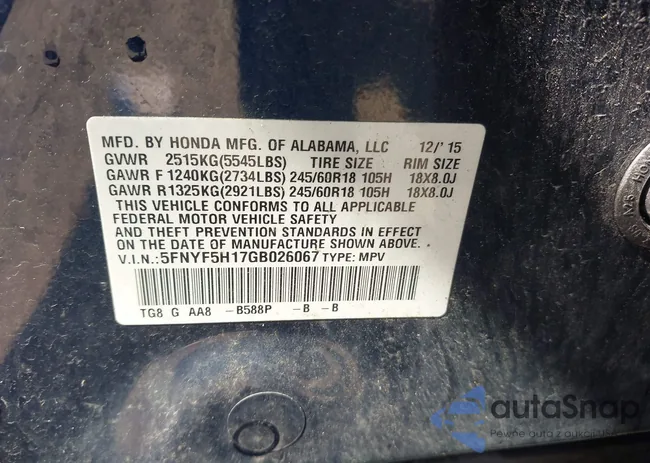 5FNYF5H17GB026067: 42738671