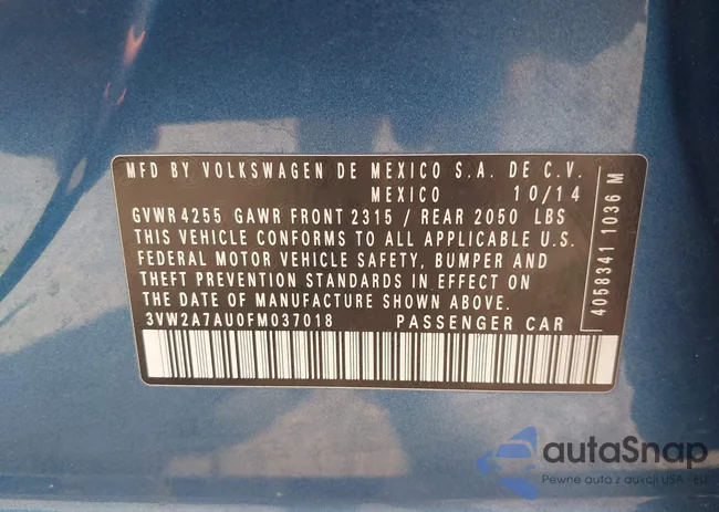 3VW2A7AU0FM037018: 42738075