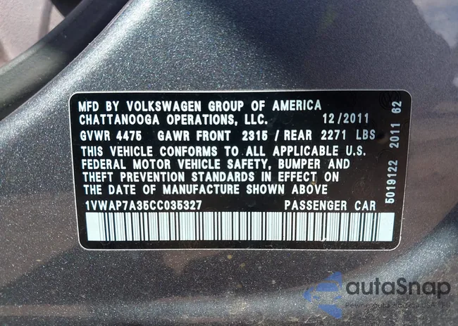 1VWAP7A35CC035327: 42739139