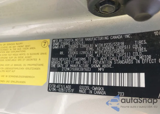 2T2HK31U88C081603: 42739172