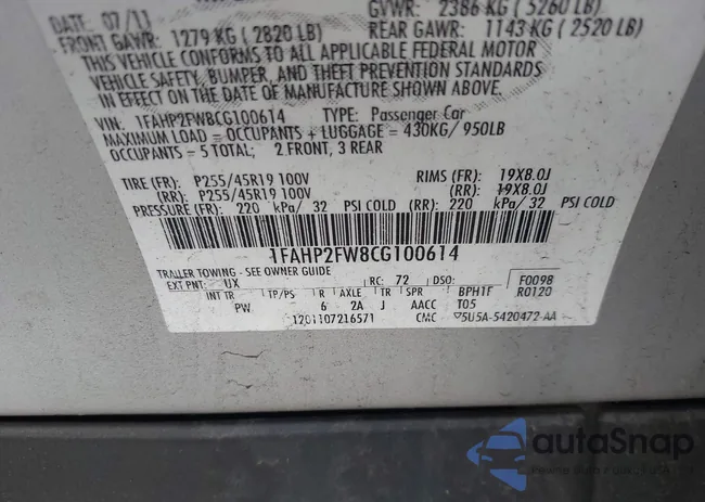 1FAHP2FW8CG100614: 42739353