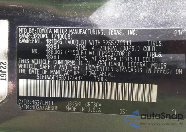 5TFUW5F16BX177417: 42739456