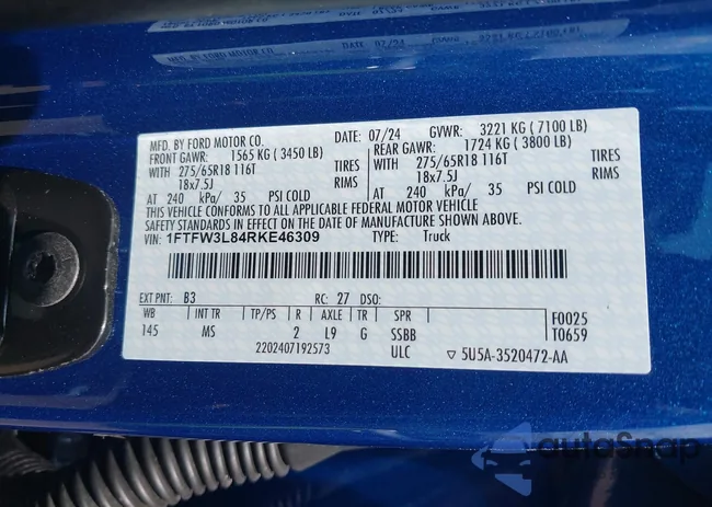 1FTFW3L84RKE46309: 42739543