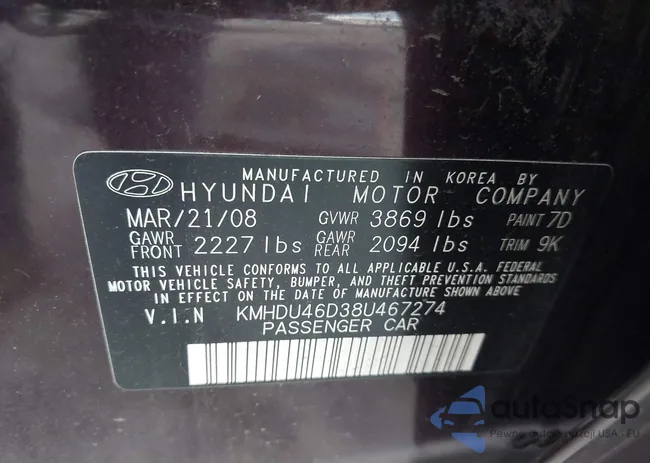 KMHDU46D38U467274: 42739655