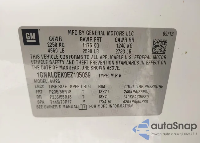 1GNALCEK0EZ105039: 42739698