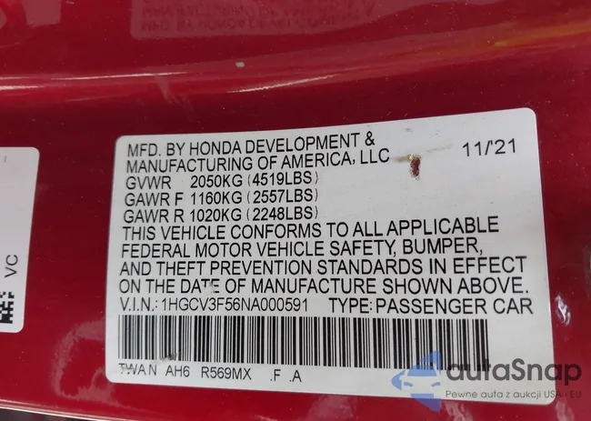 1HGCV3F56NA000591: 42738893